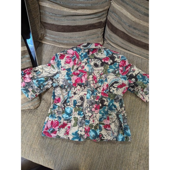 Coldwater Creek size 10 womens multicolor 2 button blazer short sleeve jacket - Picture 7 of 8